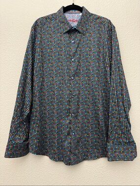 Robert Graham Classic Fit Button Front Long Sleeve Shirt Contrast Cuffs Size 2XL